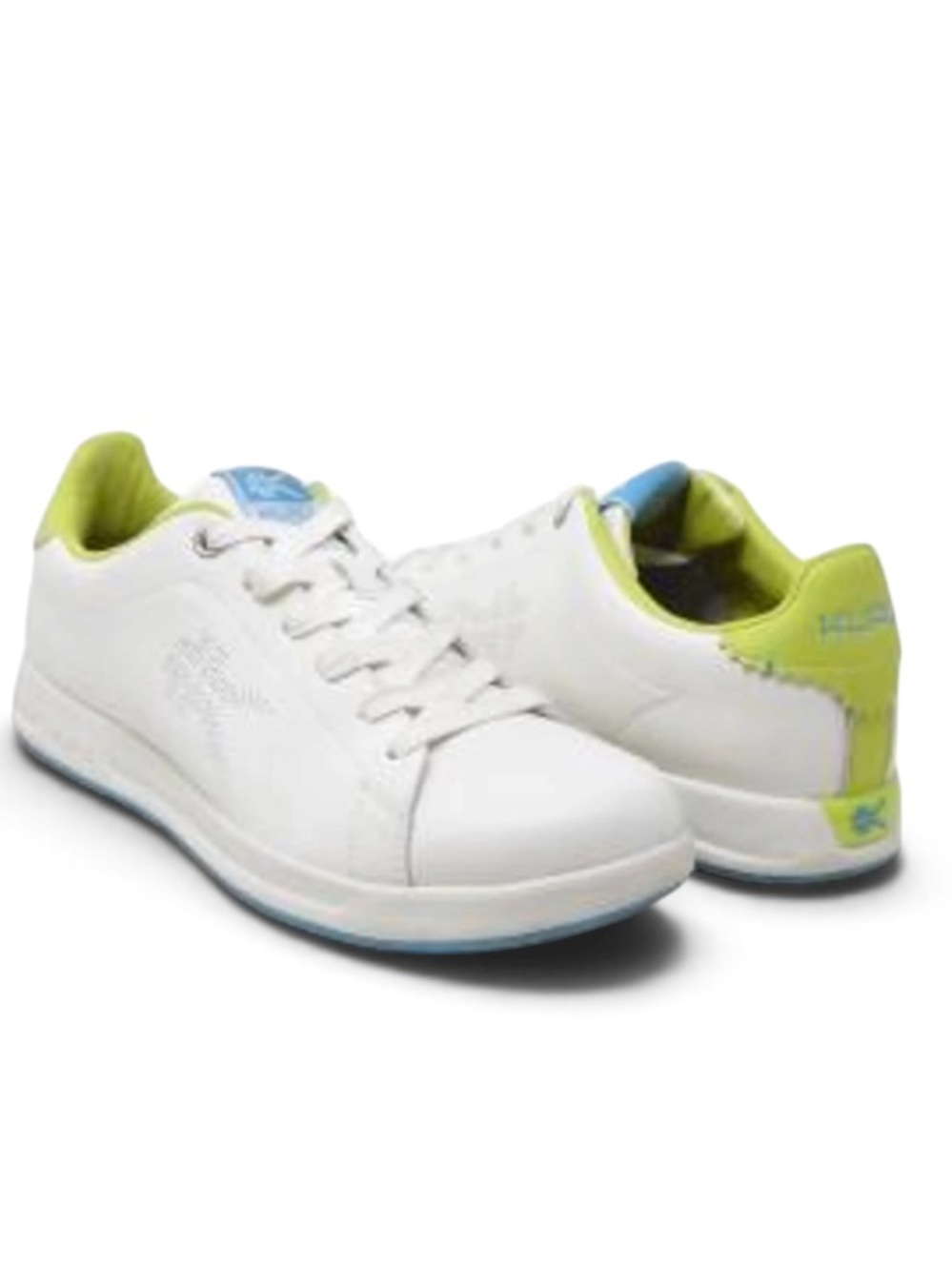 White leather KURU classic court Sneakers with Lime and Blue Accents